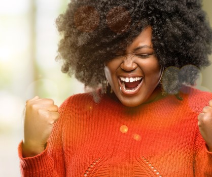 stock photo of excited woman