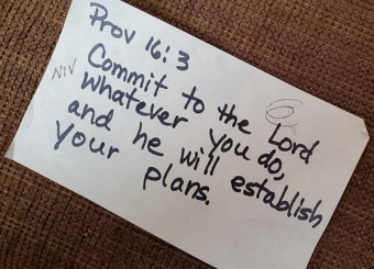 my sticky note with Proverbs 16:3