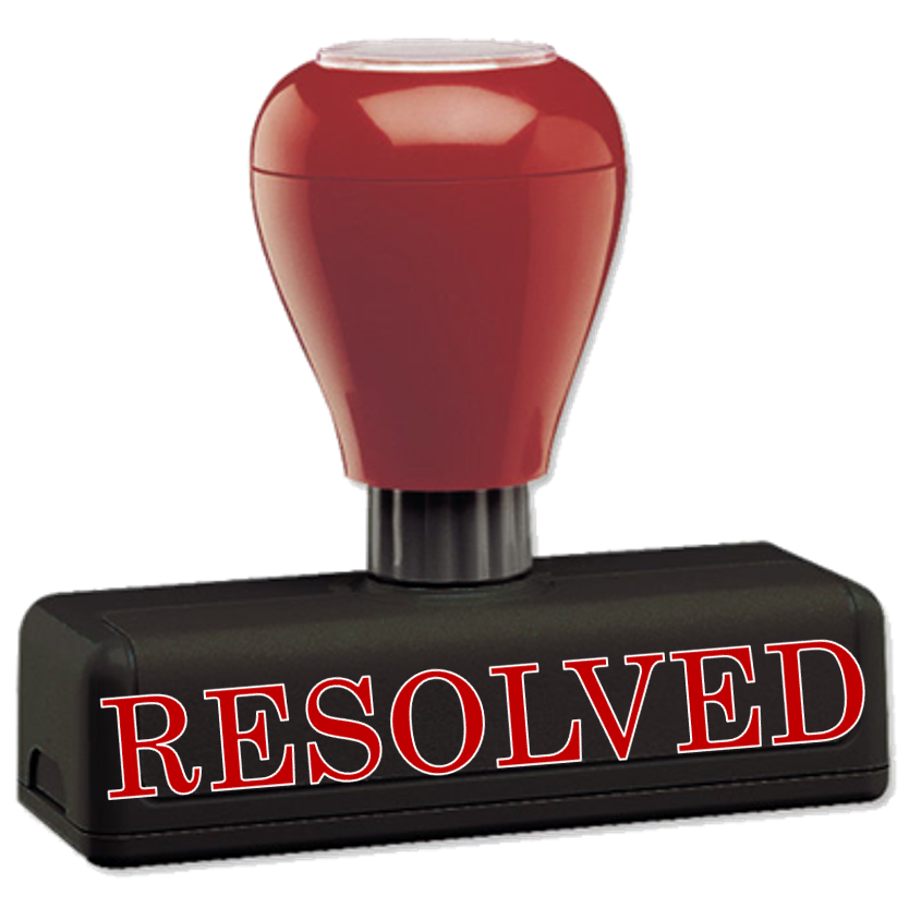 rubber stamp (This Photo by Unknown Author is licensed under CC BY-NC) with the word "RESOLVED" on it